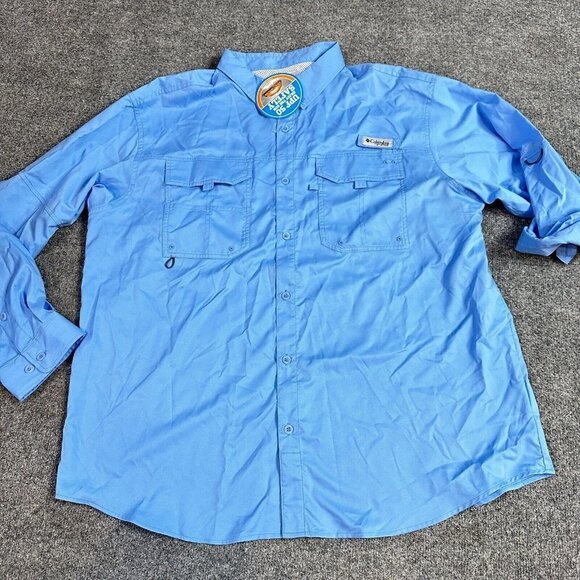 Columbia PFG King's Beach Shirt XL Blue Solid Long Sleeve Vented NEW - Picture 1 of 10